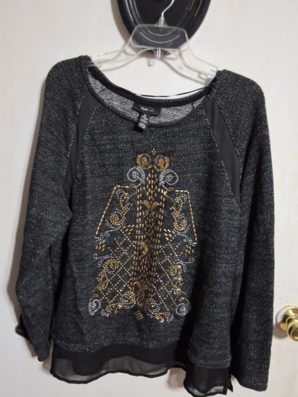 Style & Co. Charcoal Knit Sweater with Gold & Silver Embellishment